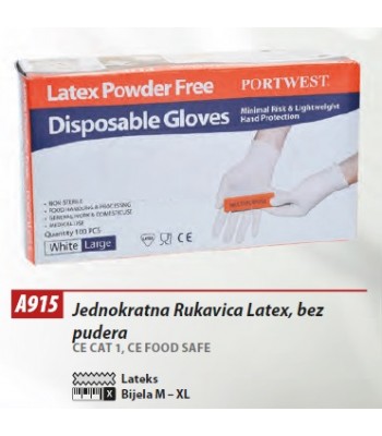 JEDNOKRATNA RUKAVICA LATEX, BEZ PUDERA (100 KOMADA)